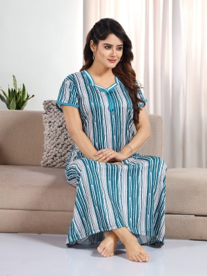 SHOPPING STATION Women Nighty(Blue)