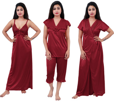 mysie Women Nighty Set(Maroon)