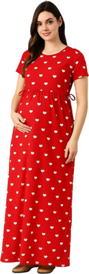 Poornima Women Maternity/Nursing Nighty(Red)