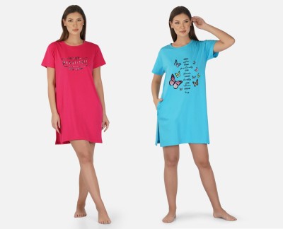 DreamBe Women Nightshirts(Pink, Light Blue)