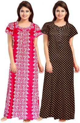 zalya Women Nighty Set(Pink, Black, Yellow)