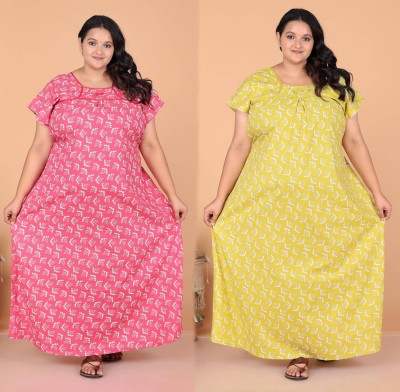 Plaful Women Nighty(Pink, Yellow)