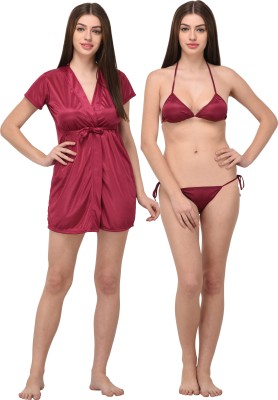 POSU TRENDZ Women Robe and Lingerie Set(Pink)