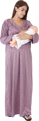 Asaaskm Women Maternity/Nursing Nighty(Purple)