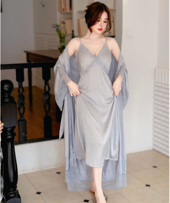 rani industries Women Nighty with Robe(White)