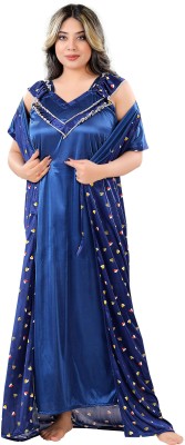 ZAIRRA Women Nighty with Robe(Blue)