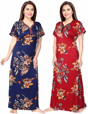 Parth Fashion Women Nighty(Blue, Maroon)