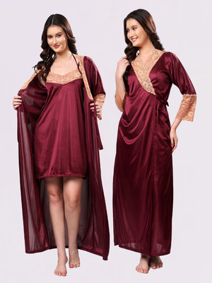 Punchi Women Nighty with Robe(Maroon)