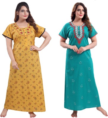 TRUNDZ Women Nighty(Yellow, Green)