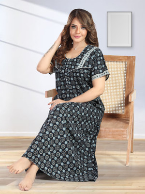 SHLOKE Women Nightdress(Black)