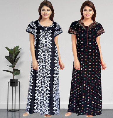 AakarShana Women Nighty Set(Black, Blue)