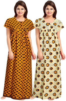 Ravi Gold Print Women Nighty(Multicolor)