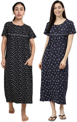 Kryptic Women Nightdress(Dark Blue, Dark Blue)