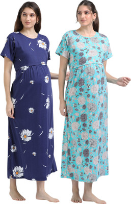 YAZHINI Women Maternity/Nursing Nighty(Blue, Dark Blue)