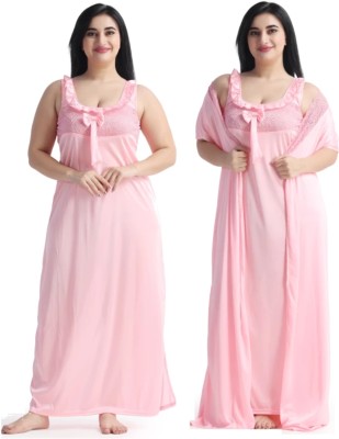 LEDELAV Women Nighty with Robe(Pink)