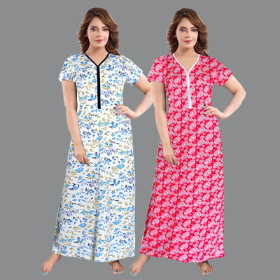 Hans Crafted Women Nighty(Green, Pink)