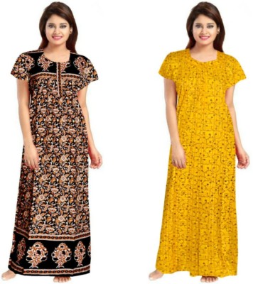 PMK FASHION Women Nighty Set(Brown, Yellow)