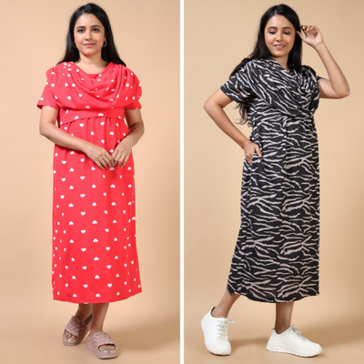 Mayaval Women Maternity/Nursing Nighty(Multicolor)