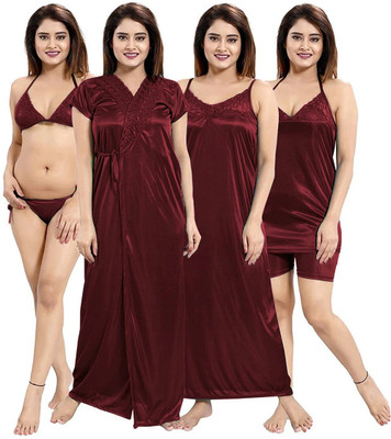 Mishka Fashion Women Nighty Set(Brown)
