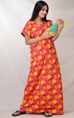 CLYMAA Women Maternity/Nursing Nighty(Red)