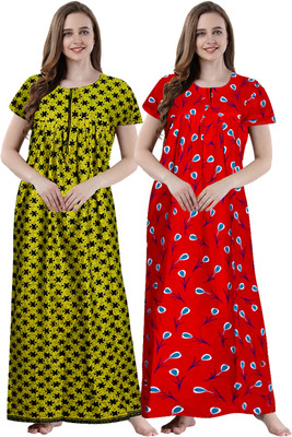Ruishee Women Nighty(Green, Red)