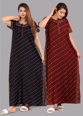Toomley Women Nighty(Blue, Maroon)
