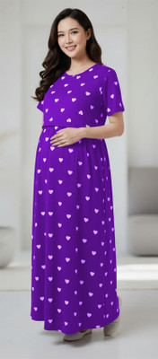 SHANAB Styles Women Maternity/Nursing Nighty(Purple)