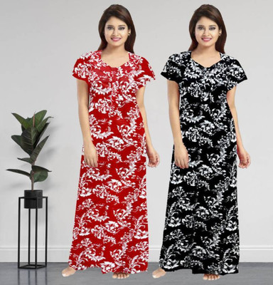 fashionatire Women Nighty(Black, Red)