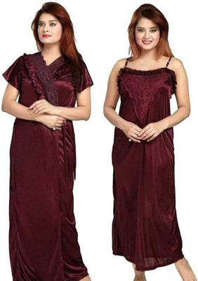 jagdish creation Women Nighty with Robe(Maroon)
