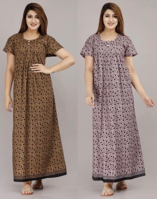 Geeta Fashion Women Nighty(Brown, Grey)