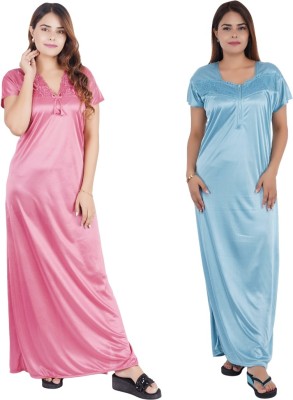 Hypex Women Nighty Set(Pink, Light Blue)