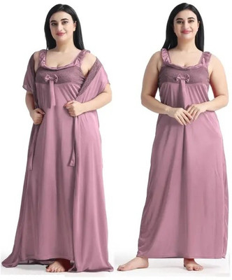 XPIOX Women Nighty with Robe(Pink)