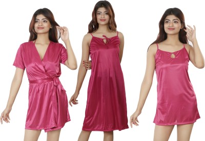 Nivcy Women Nighty with Robe(Pink)