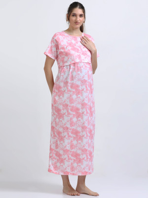 YAZHINI Women Maternity/Nursing Nighty(Pink)