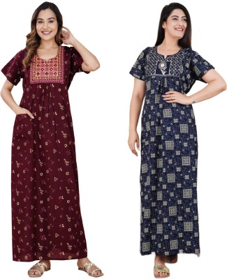 KASOTIYA Women Nighty(Maroon, Blue)