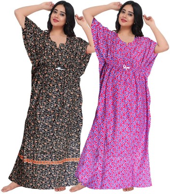 PINK CITY MART Women Nighty(Black, Pink)