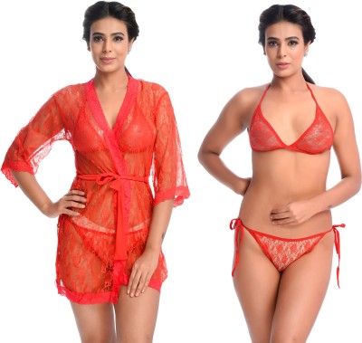 Lovie's Accessories Women Robe and Lingerie Set(Red)