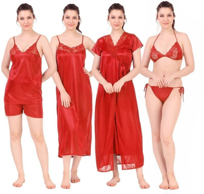 flimsy Women Robe and Lingerie Set(Red)