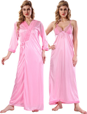 Lovira Women Nighty with Robe(Pink)