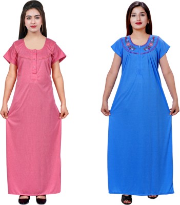 NACNO Women Nighty Set(Pink, Blue)