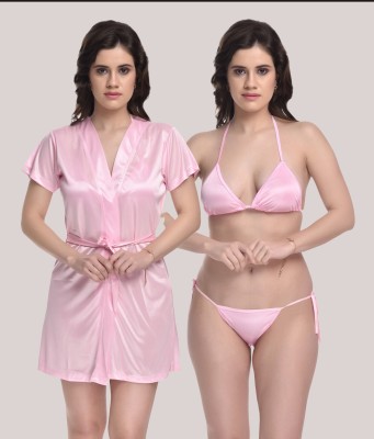 POSU TRENDZ Women Robe and Lingerie Set(Pink)