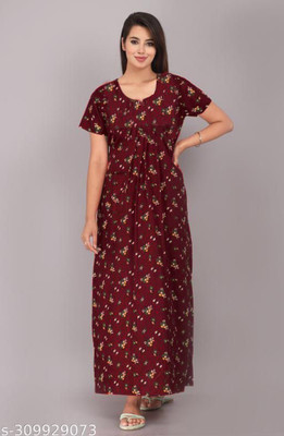 MF CREATION Women Nighty(Maroon)