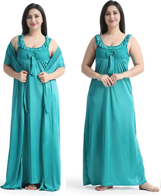 Poorab Women Nighty with Robe(Light Green)