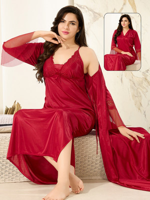 Kattly Women Nighty(Red)