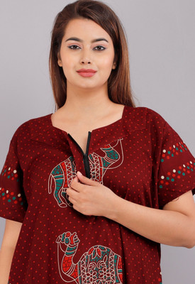 Homezilla Women Nighty(Maroon)