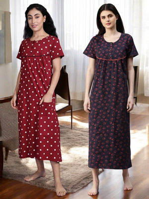 Kryptic Women Nightdress(Dark Blue, Maroon)