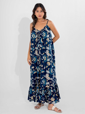Feathers Closet Women Nighty(Blue)