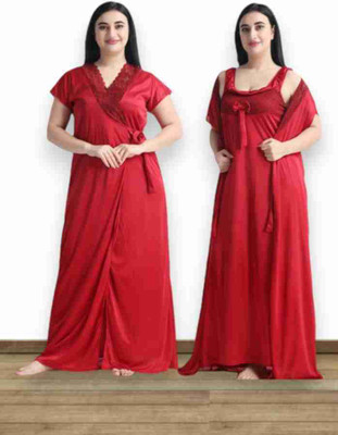 DIVYASTRI FASHION Women Nighty with Robe(Maroon)