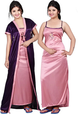SWEETZA Women Nighty with Robe(Purple)