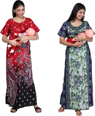 TANISHKA ENTERPRISES Women Maternity/Nursing Nighty(Green)